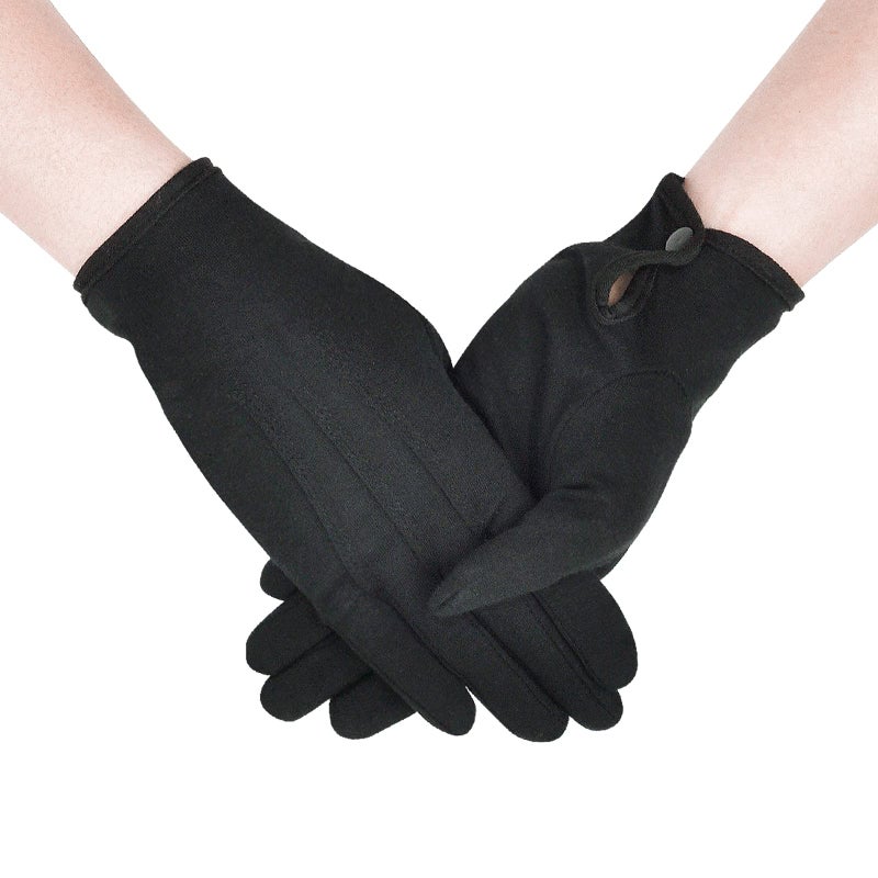 Zenssia Parade Gloves Black Cotton Formal Tuxedo Costume Honor Guard Gloves with Snap Cuff, Coin Jewelry Silver Inspection 3 Pair - Image 1